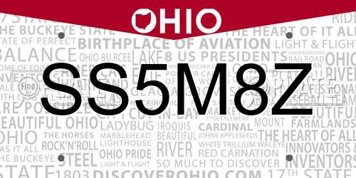 SS5M8Z Ohio License Plate