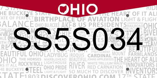 SS5S034 Ohio License Plate