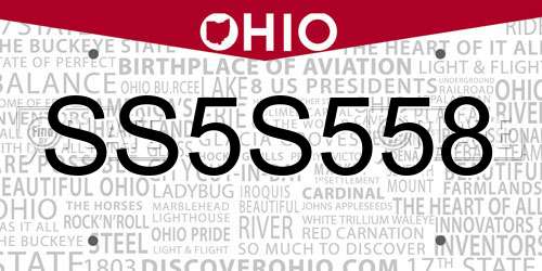 SS5S558 Ohio License Plate