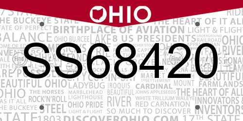 SS68420 Ohio License Plate
