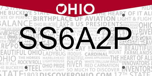 SS6A2P Ohio License Plate