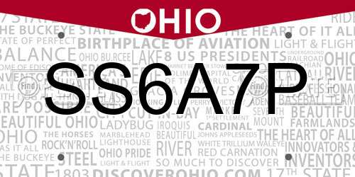 SS6A7P Ohio License Plate