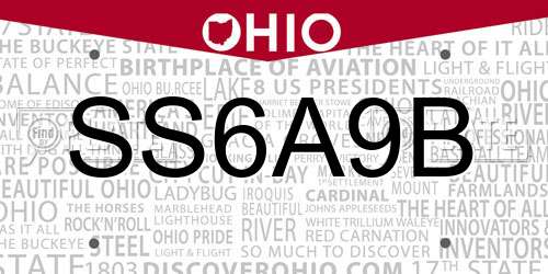 SS6A9B Ohio License Plate