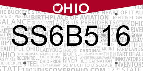 SS6B516 Ohio License Plate