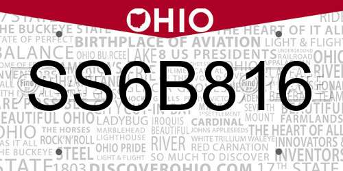 SS6B816 Ohio License Plate