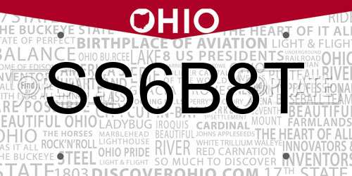 SS6B8T Ohio License Plate