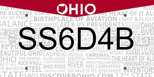 SS6D4B Ohio License Plate