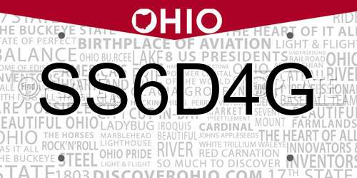 SS6D4G Ohio License Plate