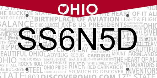 SS6N5D Ohio License Plate