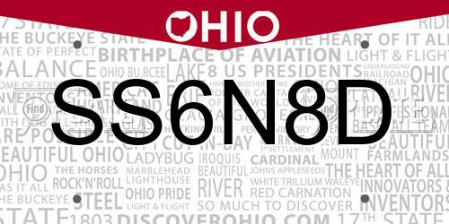 SS6N8D Ohio License Plate