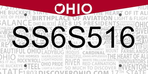 SS6S516 Ohio License Plate