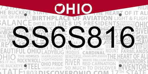 SS6S816 Ohio License Plate