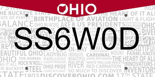 SS6W0D Ohio License Plate