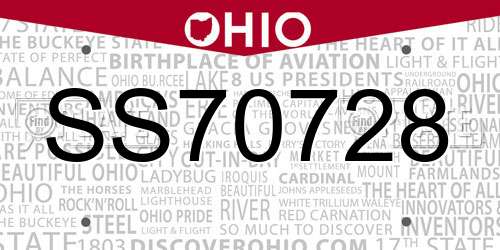 SS70728 Ohio License Plate
