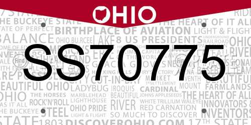 SS70775 Ohio License Plate