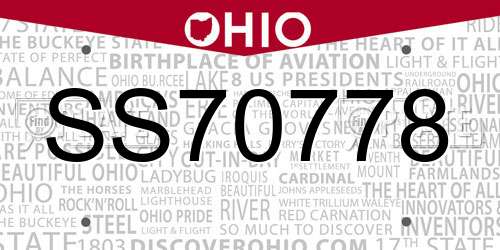 SS70778 Ohio License Plate