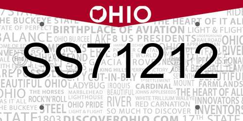 SS71212 Ohio License Plate
