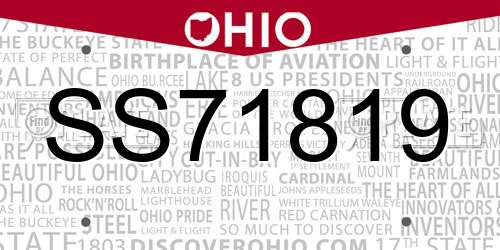 SS71819 Ohio License Plate