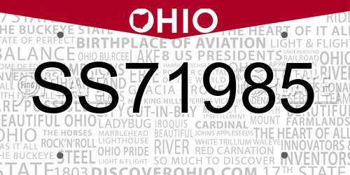 SS71985 Ohio License Plate