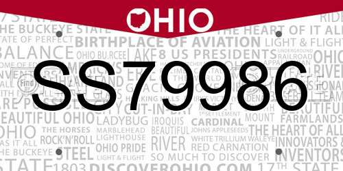 SS79986 Ohio License Plate