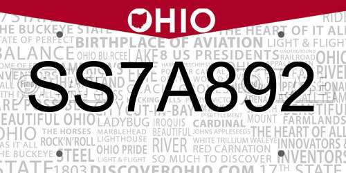 SS7A892 Ohio License Plate
