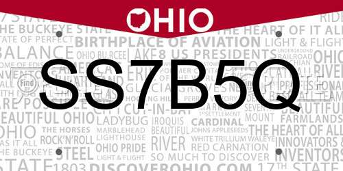 SS7B5Q Ohio License Plate