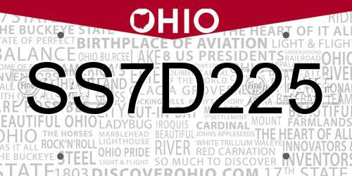 SS7D225 Ohio License Plate