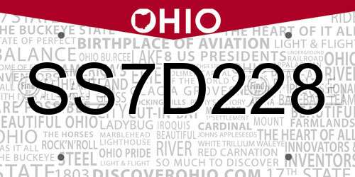 SS7D228 Ohio License Plate