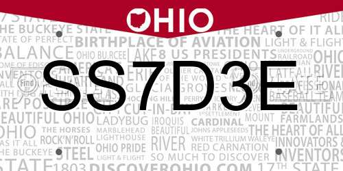 SS7D3E Ohio License Plate