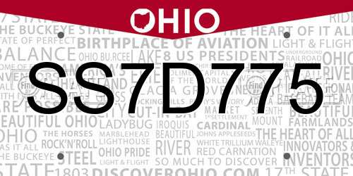 SS7D775 Ohio License Plate