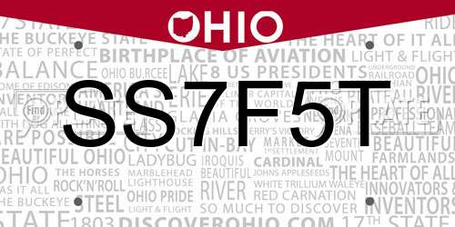 SS7F5T Ohio License Plate