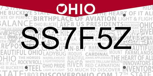 SS7F5Z Ohio License Plate