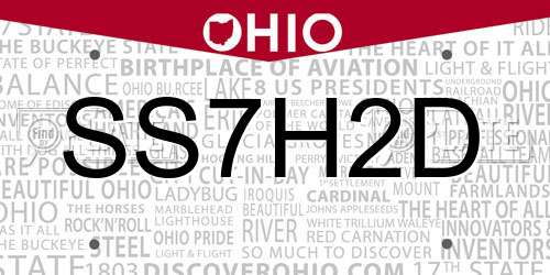 SS7H2D Ohio License Plate