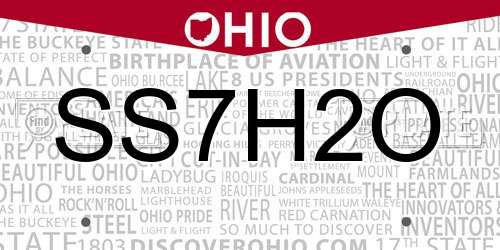SS7H2O Ohio License Plate