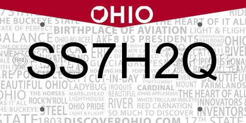 SS7H2Q Ohio License Plate
