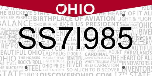 SS7I985 Ohio License Plate