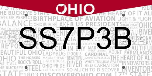 SS7P3B Ohio License Plate