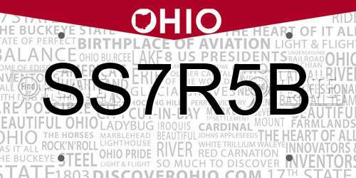 SS7R5B Ohio License Plate