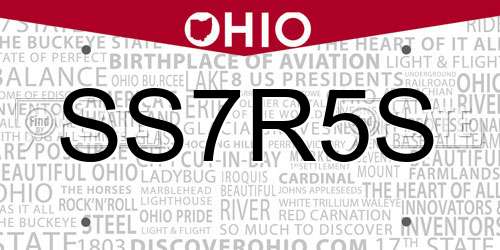 SS7R5S Ohio License Plate