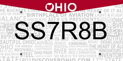 SS7R8B Ohio License Plate