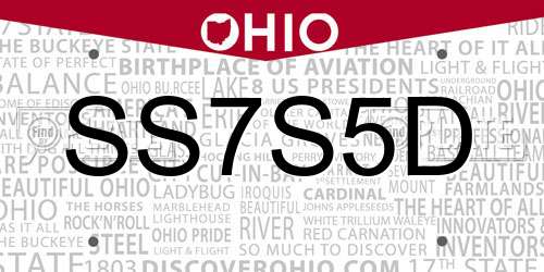 SS7S5D Ohio License Plate