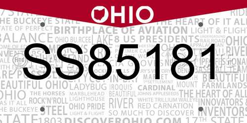 SS85181 Ohio License Plate