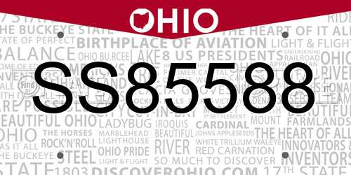 SS85588 Ohio License Plate