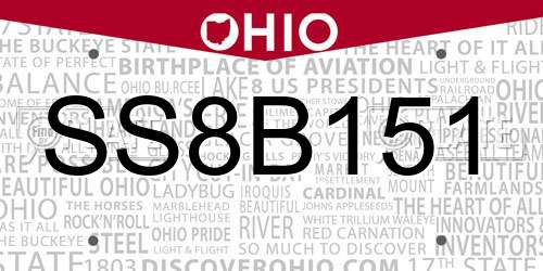 SS8B151 Ohio License Plate