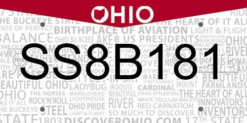 SS8B181 Ohio License Plate