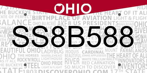 SS8B588 Ohio License Plate