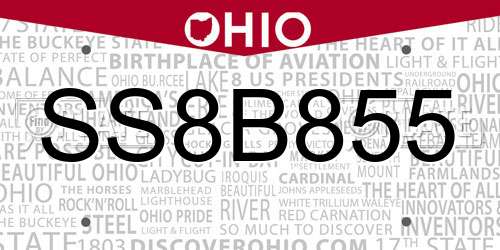 SS8B855 Ohio License Plate