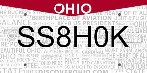 SS8H0K Ohio License Plate