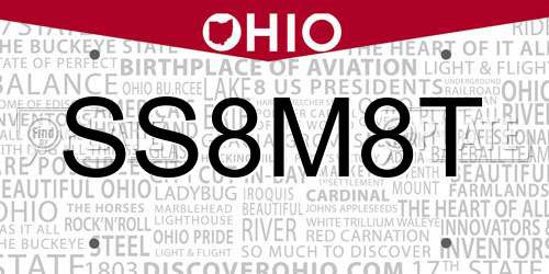 SS8M8T Ohio License Plate
