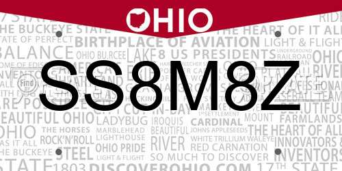 SS8M8Z Ohio License Plate